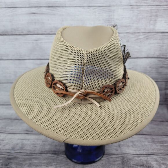 Henschel Hat Co Aussie Safari Sun Hat Khaki Size Medium, Peacock Feather - Picture 3 of 9